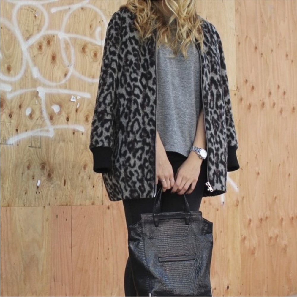 Aritzia Wilfred Laboratoire Animal Print Long Bomber Jacket Brown/Black